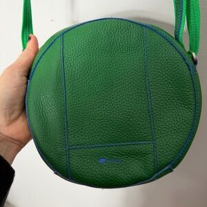 Mywalit Genuine Leather Round Circle Crossbody Bag Purse Green Blue